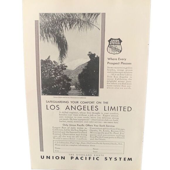 Vintage 1931 Union Pacific System Los Angeles Limited Ad Advertisement - Picture 4 of 4
